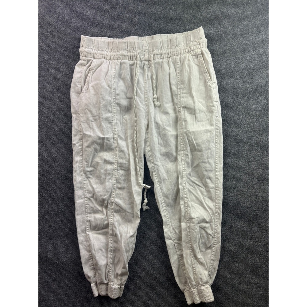 Marfinno Jogger Pants Womens GG White Linen Blend Elastic Waist Casual